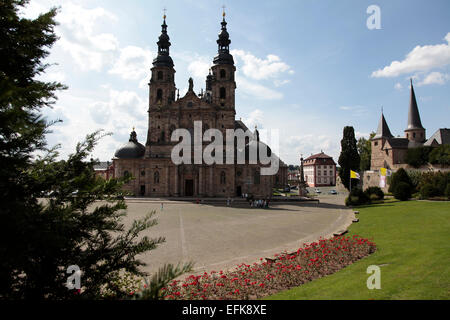 The Fulda Cathedral and right St. Michael`s church. Fulda Cathedral is the landmark of Fulda and he is the most important Baroque church of Hessen. This catholic church was built between 1704 and 1712 by the famous architect Johann Dientzenhofer. Photo: K Stock Photo